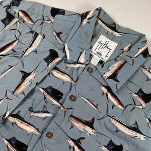 Guy Harvey AFTCO Bluewater Wear Marlin Sailfish Fishing Shirt Mens L Blue Cotton